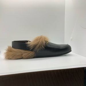 New GUCCI Men’s Leather River Slides w Fur US 10
